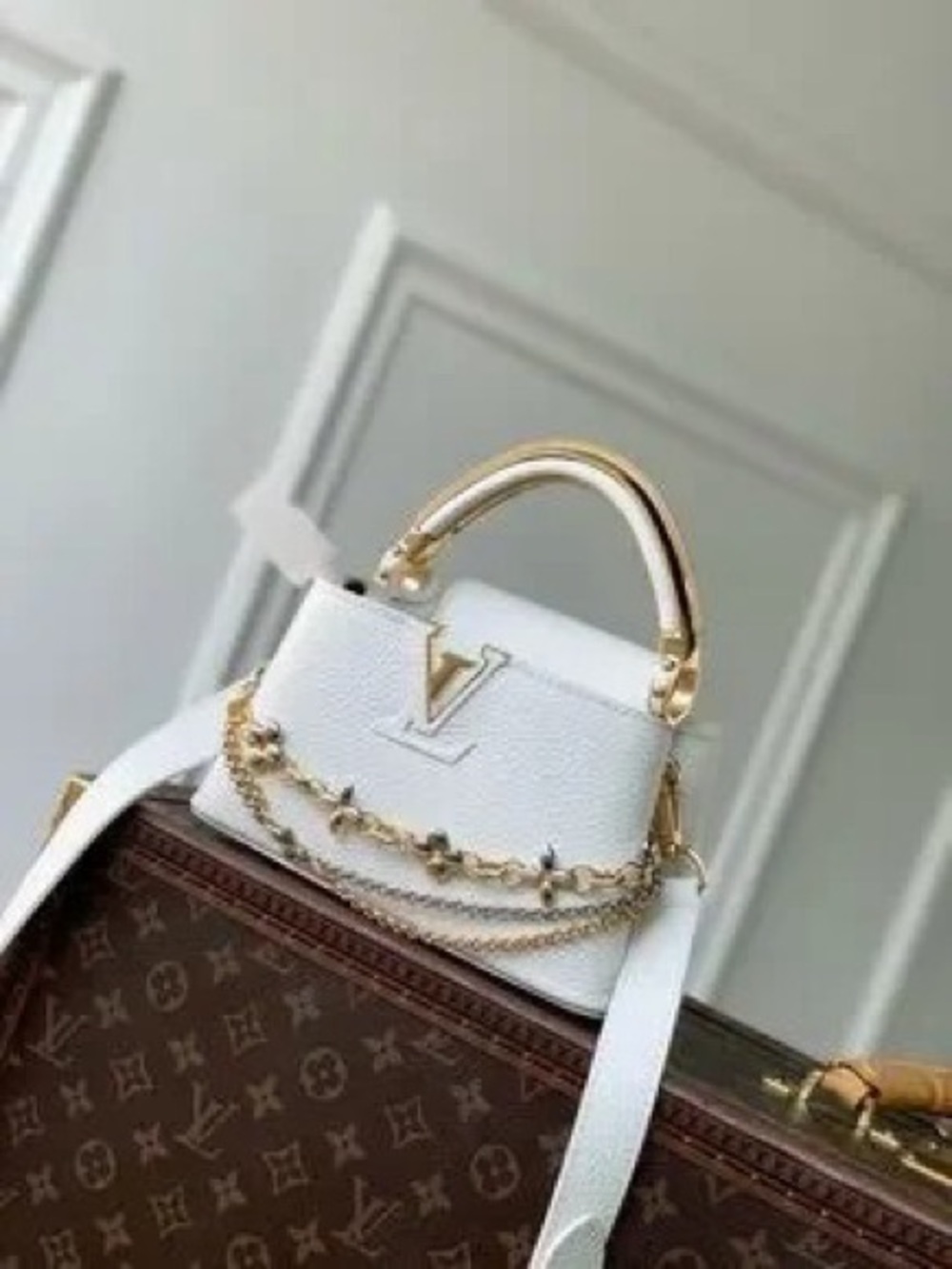 Louis Vuitton White Leather Mini Top Handle Bag